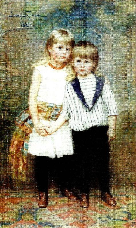 jenny nystrom gosse och flicka i helfigur oil painting image